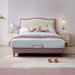 全友（QUANU）床现代简约儿童床生态科技皮软包床橡胶木高脚童床 儿童皮床(1.5米)+床头柜”1