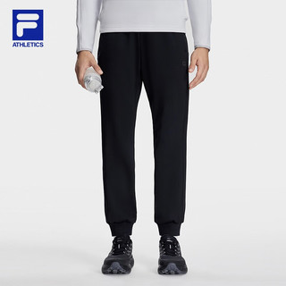 FILA 斐乐 男士针织长裤基础加绒收口运动裤 深黑-BK 190/96A/XXXL