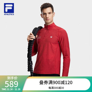 FILA 斐乐男子针织长袖上衣2023冬舒适修身运动立领T 釉底红-WI 185/104A/XXL