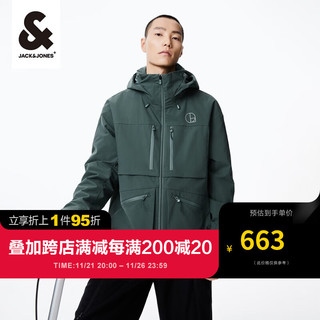 杰克·琼斯（JACK&JONES）新机能风百搭个性休闲工装户外连帽夹克外套男装 E46海洋绿N 165/88A/XS