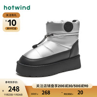 热风冬季女士时尚休闲靴短筒靴加绒加厚保暖棉鞋女雪地靴 113银黑 39