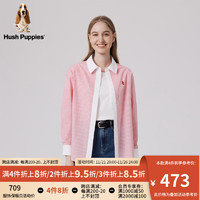 Hush Puppies暇步士女装2024春季经典细格纹美式休闲拼接衬衫 328红白 L