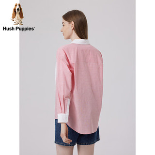 Hush Puppies暇步士女装2024春季经典细格纹美式休闲拼接衬衫 328红白 L