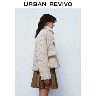 URBAN REVIVO UR冬女装时尚宽松慵懒氛围保暖毛绒立领外套UWL130054 卡其 XS