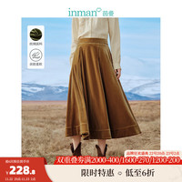 INMAN 茵曼 丝绒伞裙冬季女装光泽感高腰大摆中长半身裙 栗卡其 M