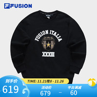 FILA FUSION斐乐潮牌男子针织套头衫2023冬基础简约纯棉卫衣 正黑色-BK 170/92A/M