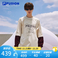 FILA FUSION斐乐潮牌男子针织长袖上衣时尚纯棉上衣 灰麦色-BG 185/104A/XXL