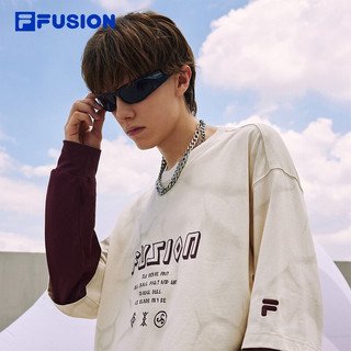 FILA FUSION斐乐潮牌男子针织长袖上衣时尚纯棉上衣 灰麦色-BG 185/104A/XXL