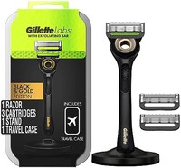 Gillette 吉列 Labs 男士剃须刀 带去角质棒 金色版，包括 1 个手柄、3 个剃须刀片补充装