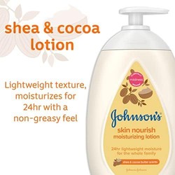 Johnson's baby 强生婴儿 Johnson's Skin 滋养保湿婴儿乳液,适用于干性皮肤,含乳木果油和可可油香味,温和轻质身体乳液