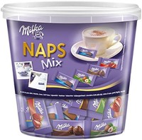 Milka 妙卡 Naps Mix 1 x 1kg 罐装，入口即化的迷你巧克力，由高山牛奶、草莓、榛子和可可奶油制成