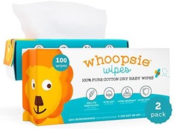 Whoopsie 湿巾 | 超柔软 - * 纯棉干婴儿湿巾 | *吸水 | 非常适合换尿布、流鼻涕、用餐时间和哺乳 ( 2 件装)