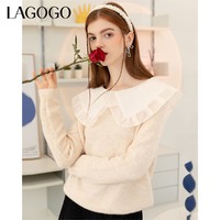 La·go·go 拉谷谷 Lagogo2021新款甜美拼接娃娃领针织衫女KCMM459C34
