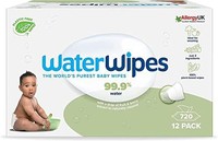 WaterWipes 婴儿湿巾 12x60 包，适合敏感断奶人群，可生物降解，无香型，99.9% 水（720 片湿巾）