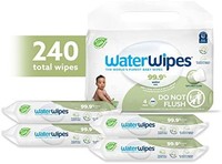 WaterWipes 纹理清洁婴儿湿巾，99.9%水，无香味，适用于婴幼儿，4包（240片）