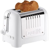 Dualit 2 Slice Lite 烤面包机 | 1.1kW 烤面包机 60 片一小时 | 高光泽白色饰边抛光 | 百吉饼和解冻设置