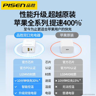 PISEN 品胜 20W快充PD适用苹果iPhone15promax充电器头14手机6s数据线8P套装7plus/x/usb插头1312/5v1a/30w原11