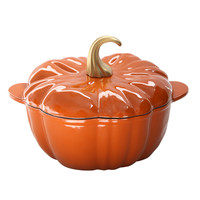 EDGING 典匠 南瓜形铸铁锅珐琅汤锅24cm家用生铁煲汤搪瓷炖锅不粘锅电磁炉