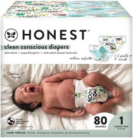 Honest The Honest Company Clean Conscious 纸尿裤，Above It All + Barnyard Babies，1 号，80 片盒装