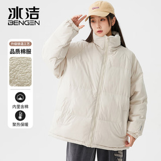 BENGEN 冰洁 BINGJIE）棉服女同款冬季纯色休闲简约面包服立领外套 黑色 L