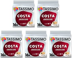 TASSIMO 咖啡豆荚（5个，共80个豆荚，80份），144克（16 x 9 克）