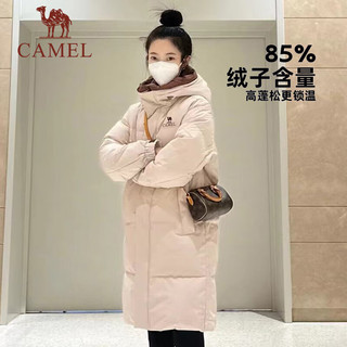 骆驼 CAMEL羽绒服女【朱雀】中长款连帽冬三防保暖外套 【热反射远红外升温】橡木灰/咖啡棕，女 XXL