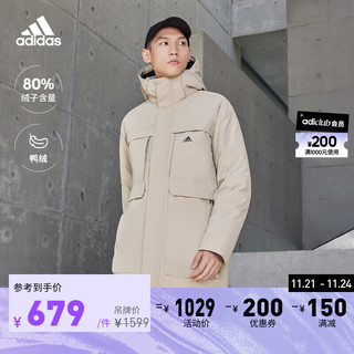 adidas 阿迪达斯 轻运动男女同款冬季600蓬保暖连帽鸭绒羽绒服 米色 A/S