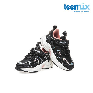 天美意（TEENMIX）天美意/Teenmix运动鞋女童保暖加绒2023冬皮面防滑耐磨跑步鞋  黑色  黑色 29