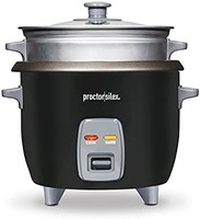 PROCTOR SILEX 电饭煲和食物蒸锅,6 杯煮熟(3 杯未煮),包括蒸汽和冲洗篮,黑色(37510)