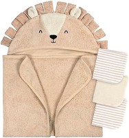 Gerber 嘉宝 婴儿 4 件套动物人物连帽毛巾和毛巾套装,棕色狮子,均码