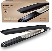 Panasonic 松下 电器 EH-HS0E nanoe 直发器，完美无瑕风格，高级光滑光泽陶瓷板，黑色/香槟金