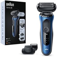 BRAUN 博朗 6 系列男士剃须刀,带 EasyClick 附件,SensoFlex,干湿两用,可充电 & 无线,61-B1500s,蓝色