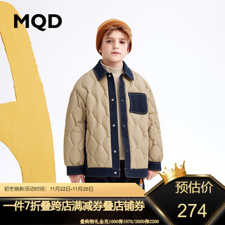 MQD童装男童衬衫羽绒服2023时尚仿牛仔面料菱形格轻薄保暖 卡其 140cm