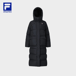 FILA 斐乐女士长款羽绒服简约运动连帽上衣 深黑-BK 160/80A/S