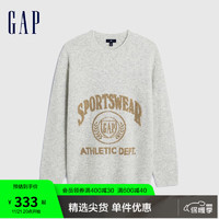 Gap男女装冬季2023LOGO针织衫842158廓形毛衣 灰白色 165/88A(S)亚洲尺码