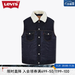 Levi's李维斯男士羽绒马甲背心毛领复古时尚百搭 深牛仔色 S