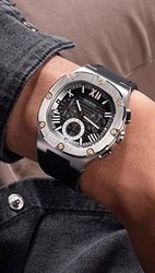 GUESS 盖尔斯 男式 42 毫米手表 - 黑色表带青铜表盘银色表壳, 黑色//白色, 均码, 现代