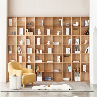 原始原素实木落地书柜北欧现代家用书架橡木展示收纳柜书房书架-低6格