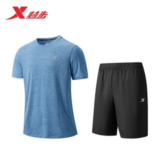 特步男款套装运动速干球衣短裤透气圆领男子夏季跑步休闲运动服