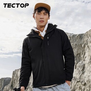 移动端：TECTOP 探拓 三合一两件套登山服防寒保暖户外服抓绒内胆滑雪服 男款黑色 M