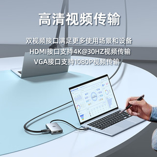 惠普（HP）Type-C扩展坞网线千兆网口USB-C拓展坞USB3.0分线器HDMI/VGA转换器100WPD快充SD/TF读卡9合1