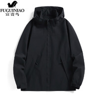 富贵鸟（FUGUINIAO）夹克男女秋季户外潮流登山服工装冲锋外套 女款黑色 5XL