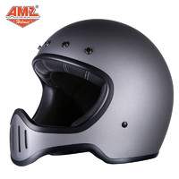 AMZ 机车复古摩托车头盔四季男女通用哈雷安全帽玻璃钢骑行巡航全盔 银灰色 XL