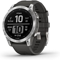 GARMIN 佳明 010-02540-00 fenix 7，冒险智能手表，坚固耐用的户外手表，带 GPS、触摸屏、保健功能，银色，带石墨表带