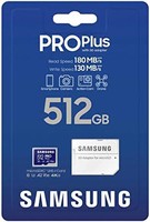 SAMSUNG 三星 PRO Plus microSD 存储卡 + 适配器，512GB MicroSDXC，高达 180 MB/s