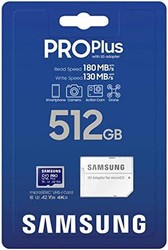 SAMSUNG 三星 PRO Plus microSD 存儲卡 + 適配器，512GB MicroSDXC，高達 180 MB/s