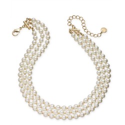 Gold-Tone Imitation Pearl Triple-Row Choker Necklace, 16