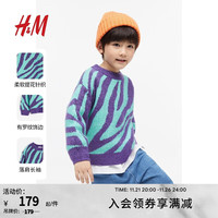 H&M童装男童柔软圆领长袖提花针织套衫1203333 紫色/绿松石色 130/64
