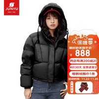 君羽羽绒服女23时尚连帽短款700蓬白鹅绒服秋冬羽绒夹克SC62038 黑色 L