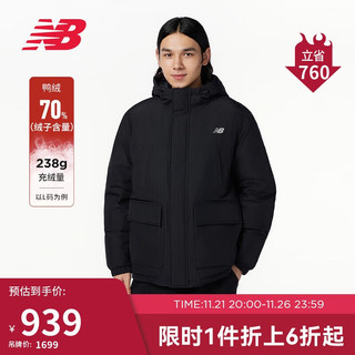 NEW BALANCE 23年男女同款运动休闲保暖连帽户外羽绒服AMJ33321 BK 2XL 